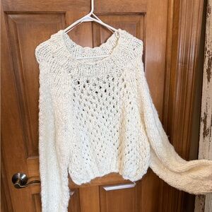 H&M Cream Open-Weave Crewneck Sweater size small, fits like a large